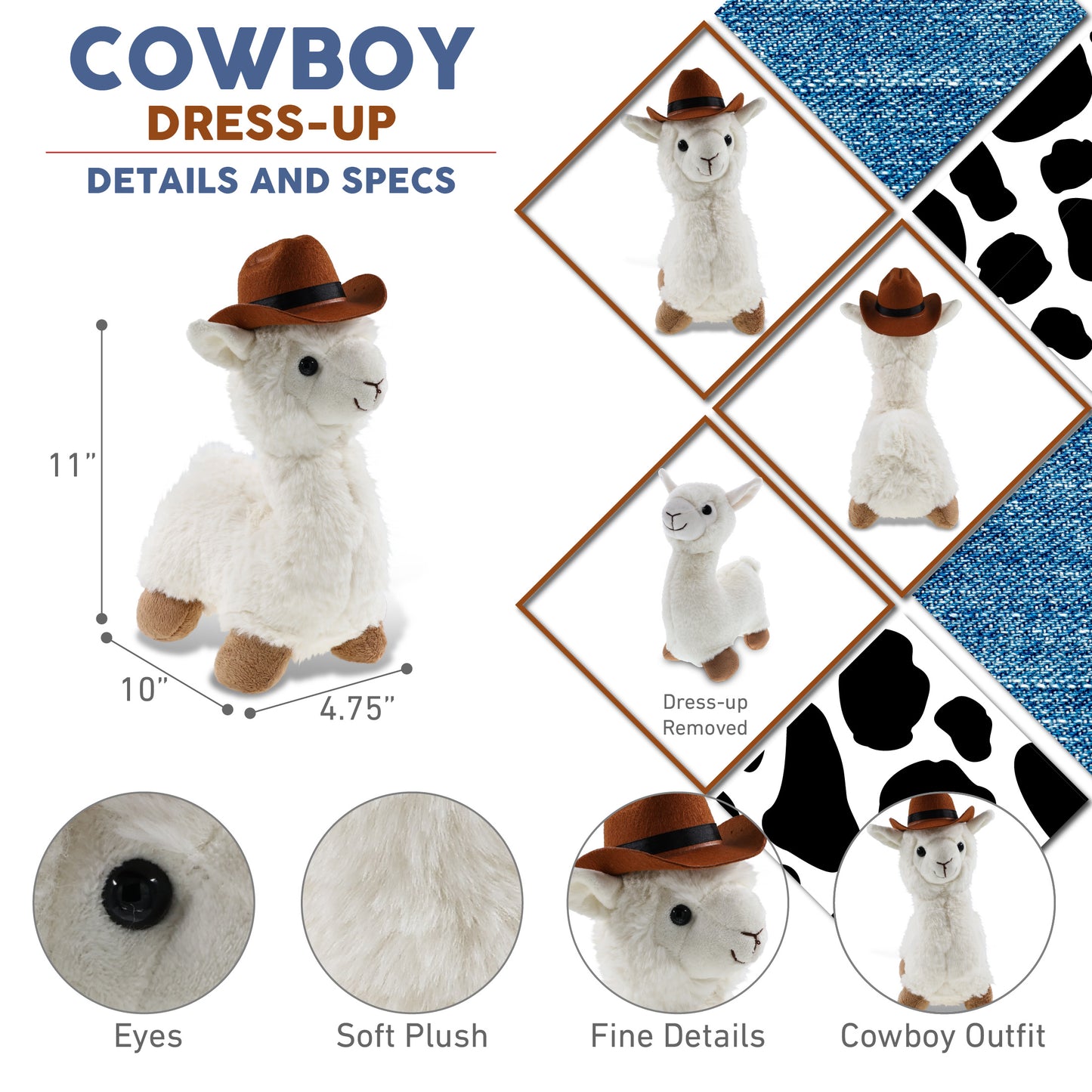 SUPER-SOFT PLUSH - LLAMA - WHITE With COWBOY Dress Up