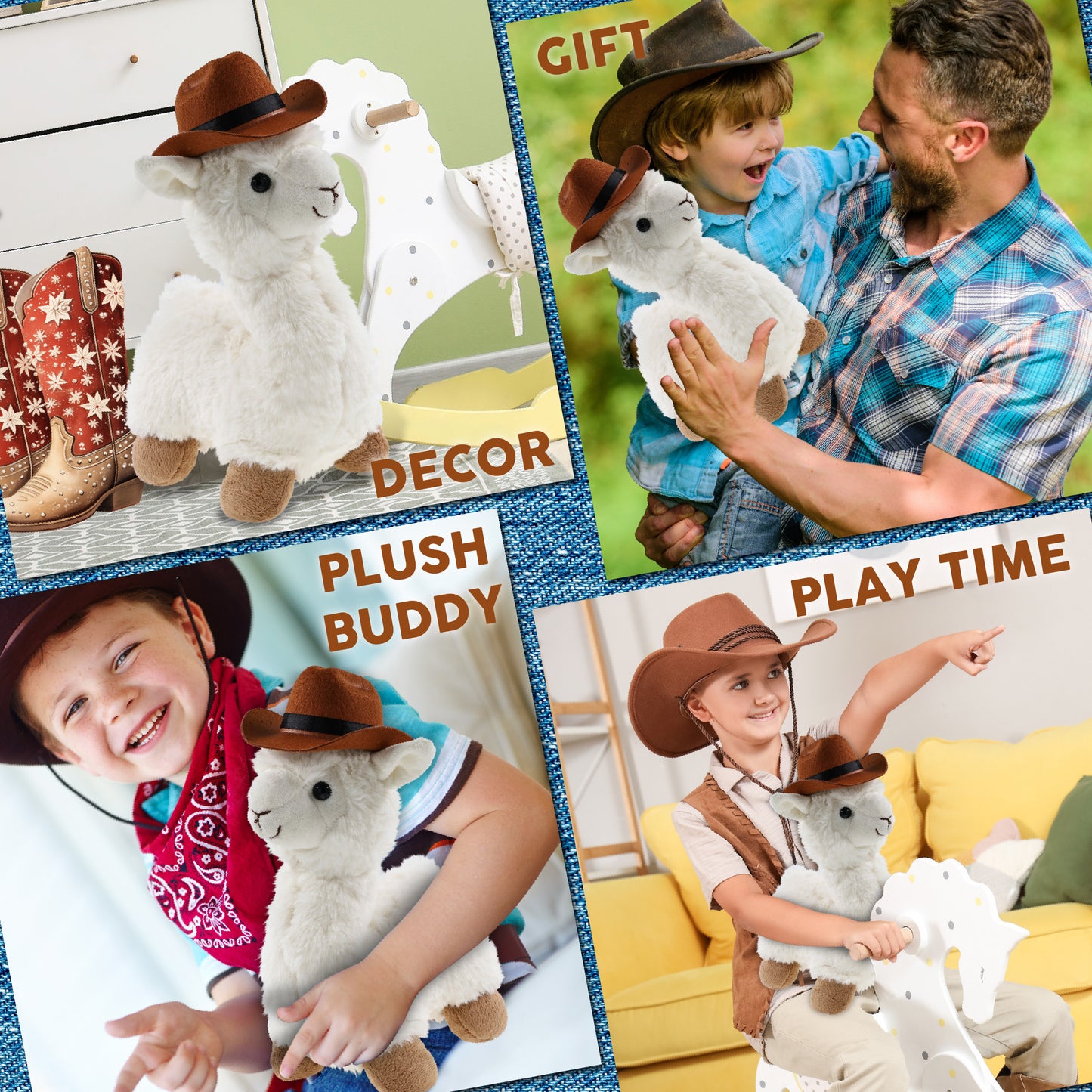 SUPER-SOFT PLUSH - LLAMA - WHITE With COWBOY Dress Up