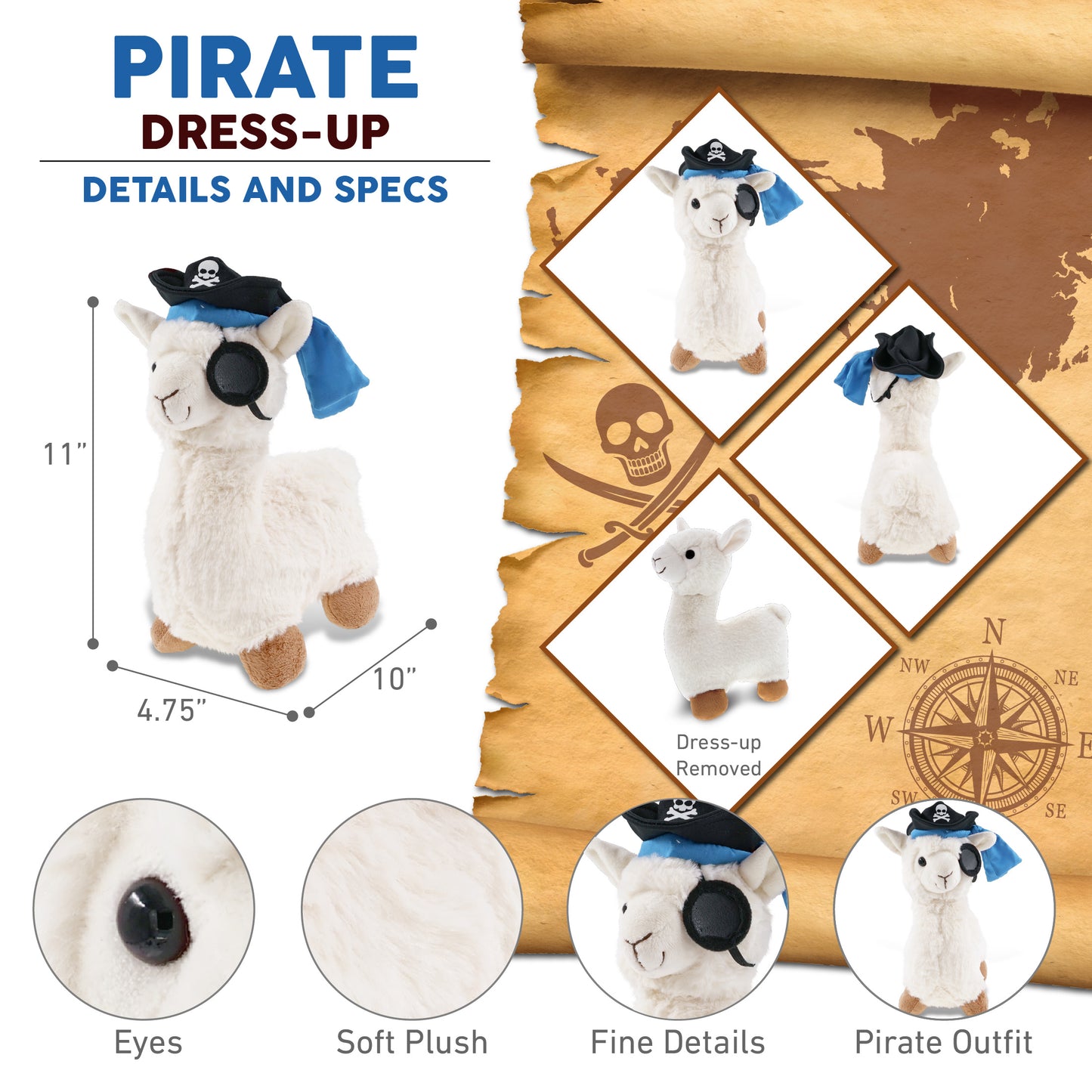 SUPER-SOFT PLUSH - LLAMA - WHITE PIRATE DRESS UP