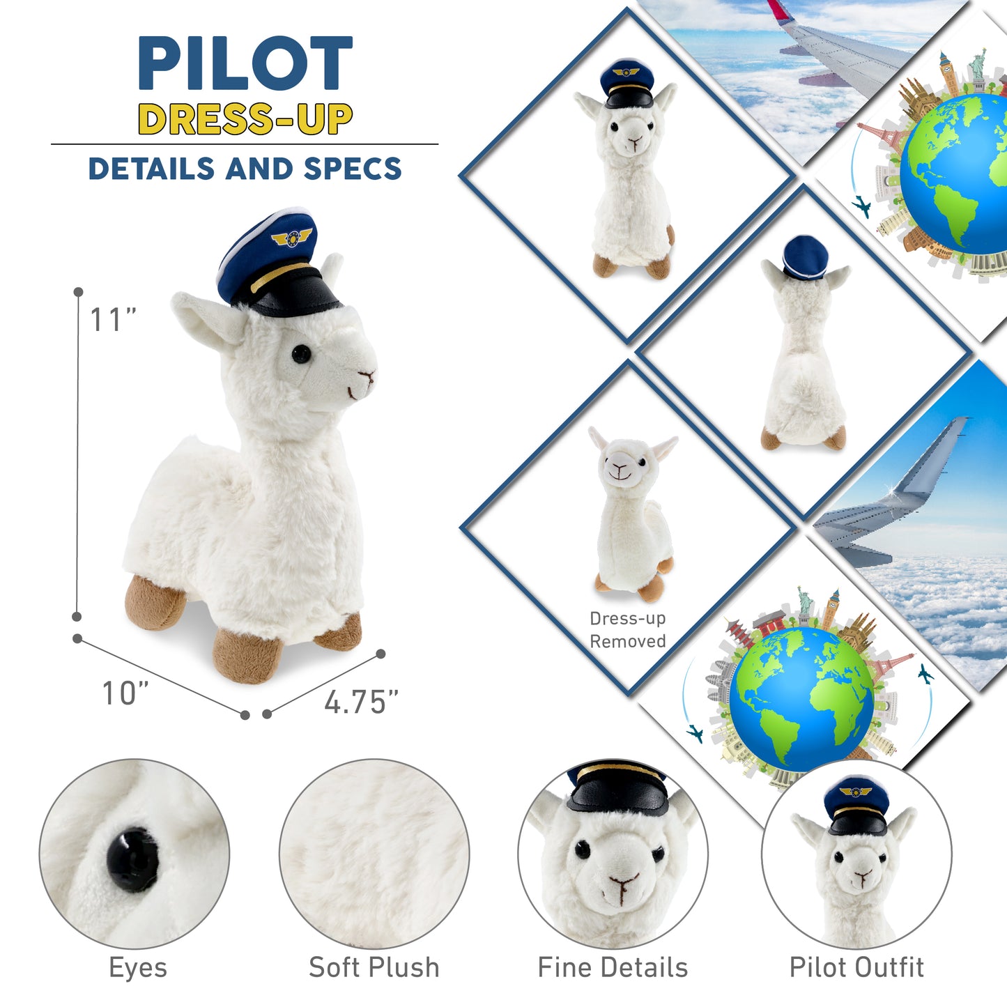 SUPER-SOFT PLUSH - LLAMA - WHITE PILOT DRESS UP