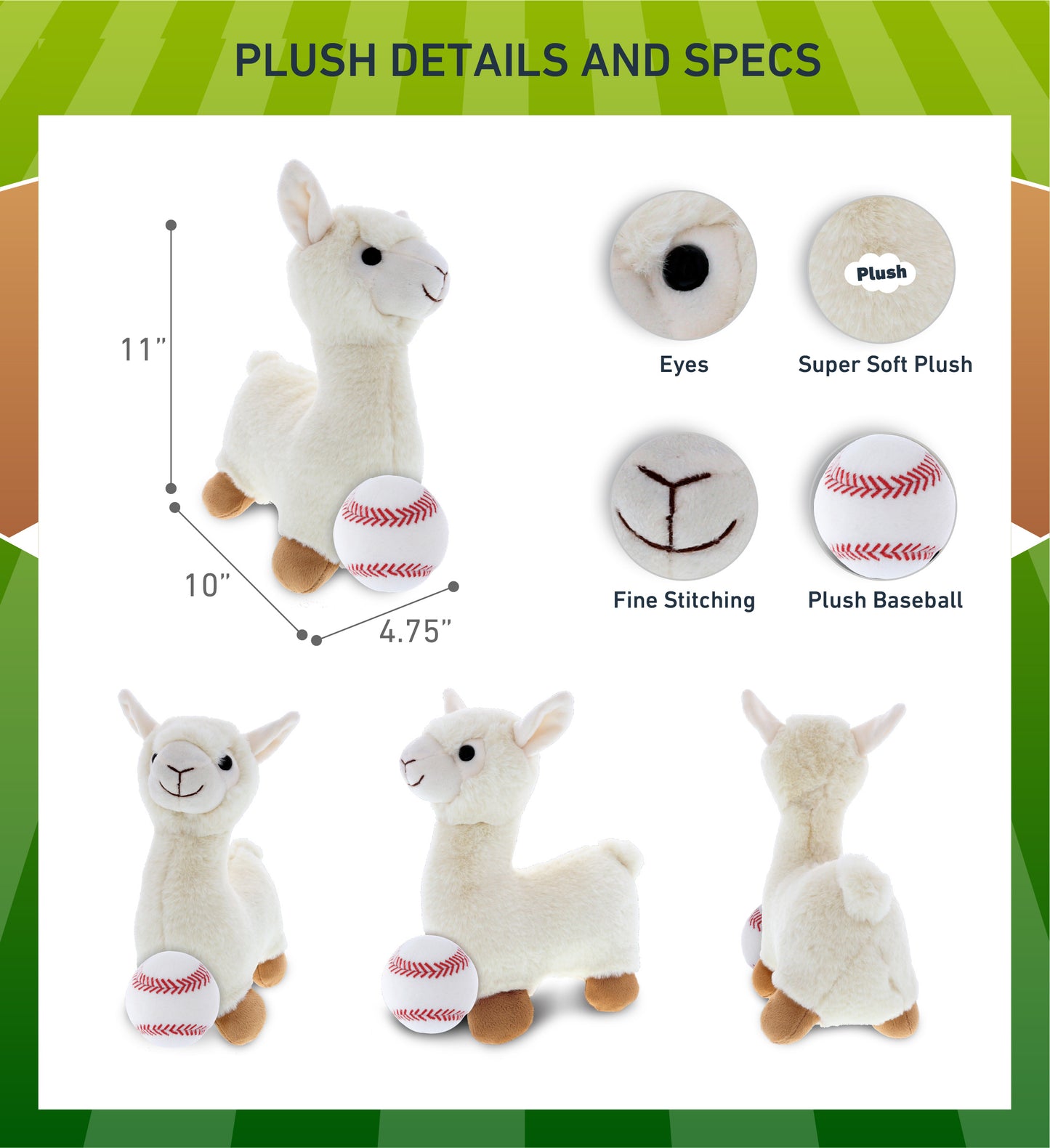 SUPER-SOFT PLUSH - LLAMA - WHITE WITH BASEBALL PLUSH