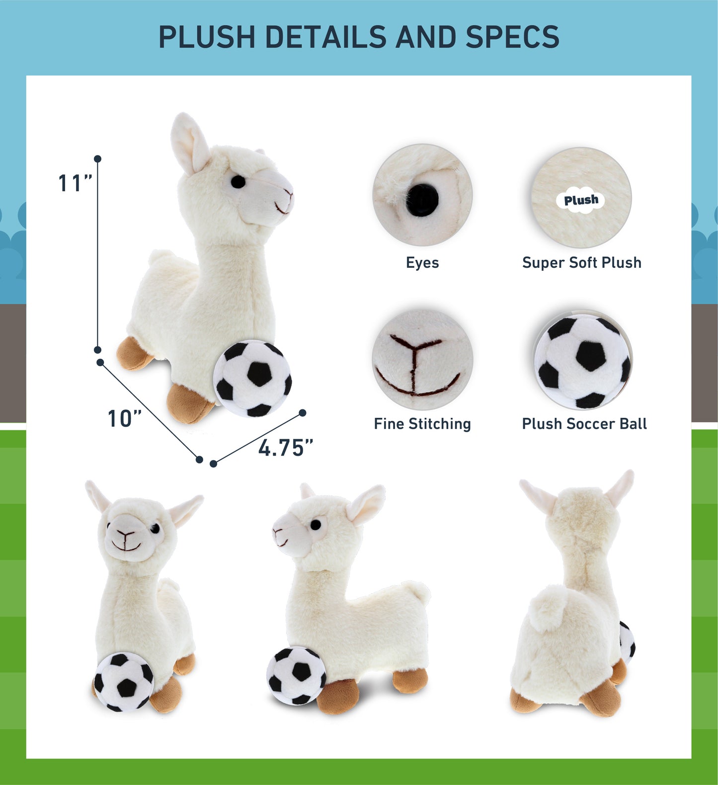 SUPER-SOFT PLUSH - LLAMA - WHITE WITH SOCCER PLUSH