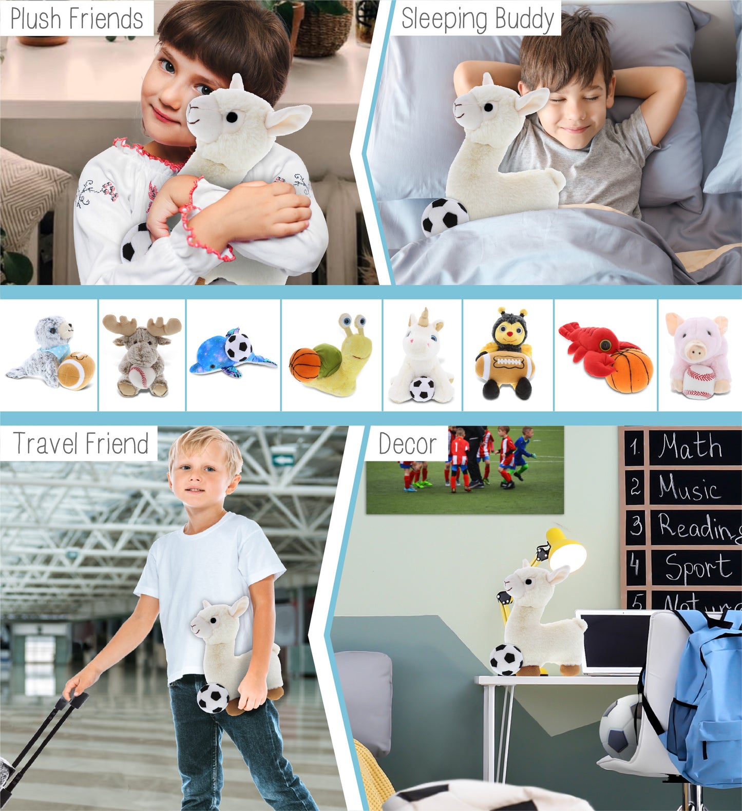 SUPER-SOFT PLUSH - LLAMA - WHITE WITH SOCCER PLUSH