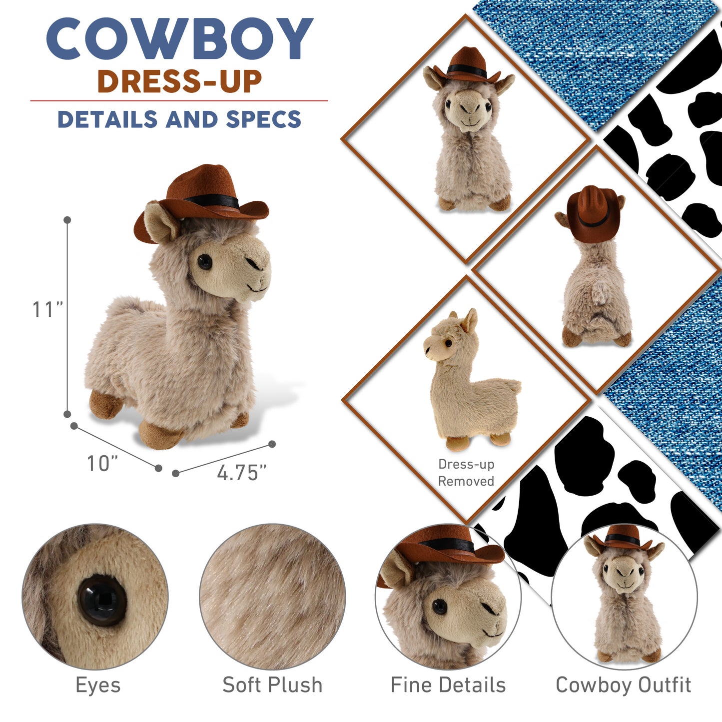 SUPER-SOFT PLUSH - LLAMA - BEIGE With COWBOY Dress Up