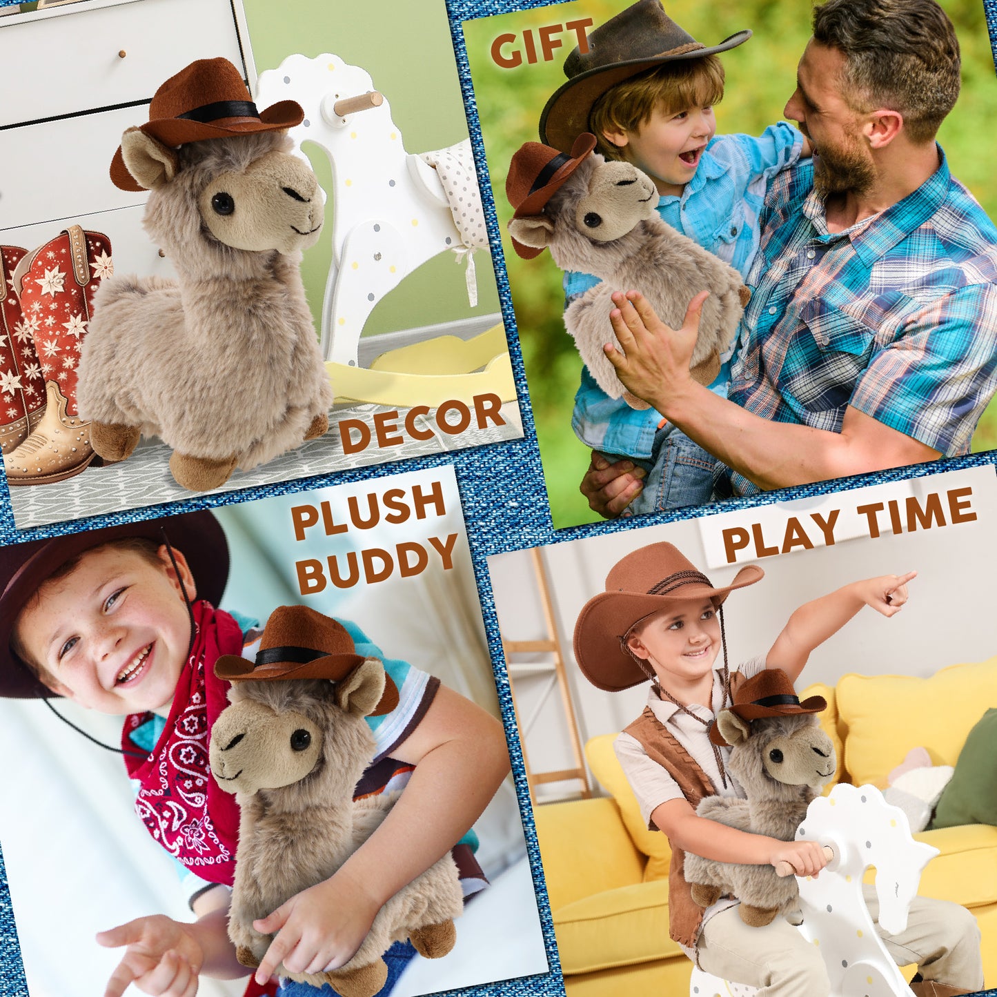 SUPER-SOFT PLUSH - LLAMA - BEIGE With COWBOY Dress Up