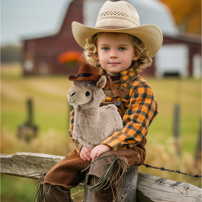SUPER-SOFT PLUSH - LLAMA - BEIGE With COWBOY Dress Up