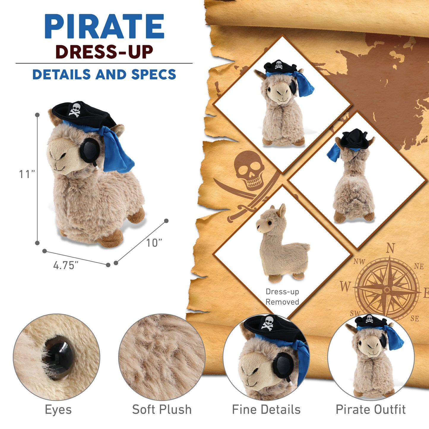 SUPER-SOFT PLUSH - LLAMA - BEIGE PIRATE DRESS UP