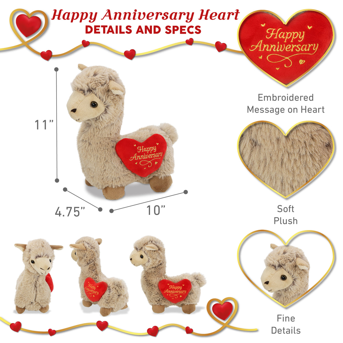 SUPER-SOFT PLUSH - LLAMA - BEIGE WITH HAPPY ANNIVERSARY HEART