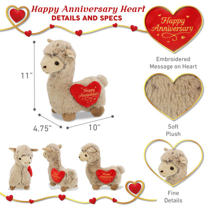 SUPER-SOFT PLUSH - LLAMA - BEIGE WITH HAPPY ANNIVERSARY HEART