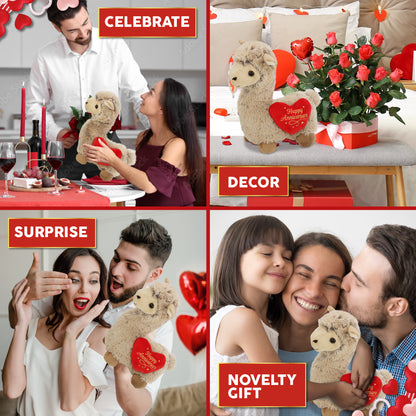SUPER-SOFT PLUSH - LLAMA - BEIGE WITH HAPPY ANNIVERSARY HEART