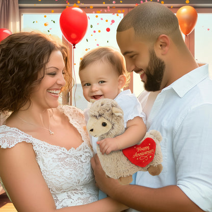 SUPER-SOFT PLUSH - LLAMA - BEIGE WITH HAPPY ANNIVERSARY HEART