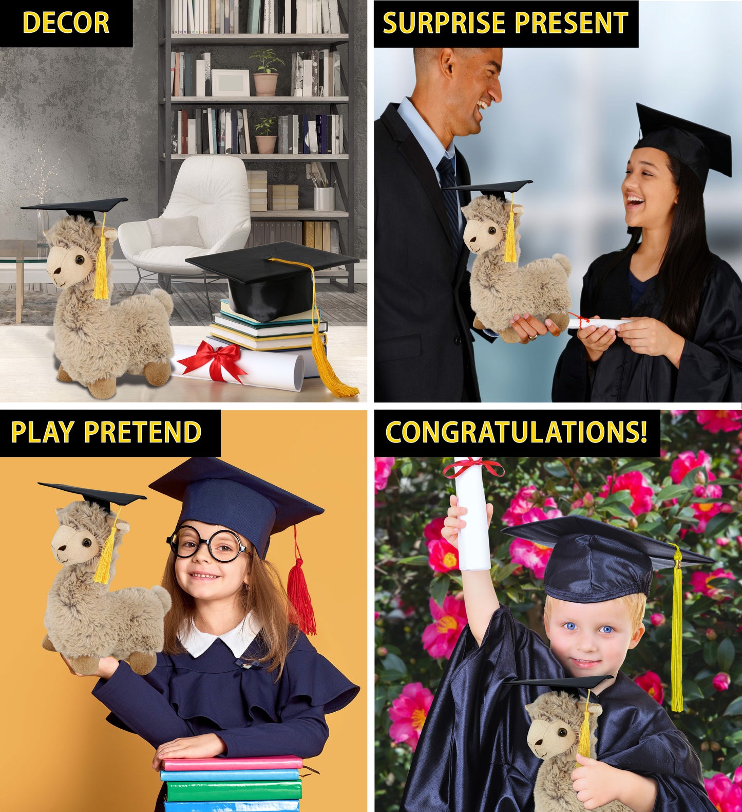 DolliBu Beige Llama Graduation Plush with Graduation Cap with Tassel, 11 Inches