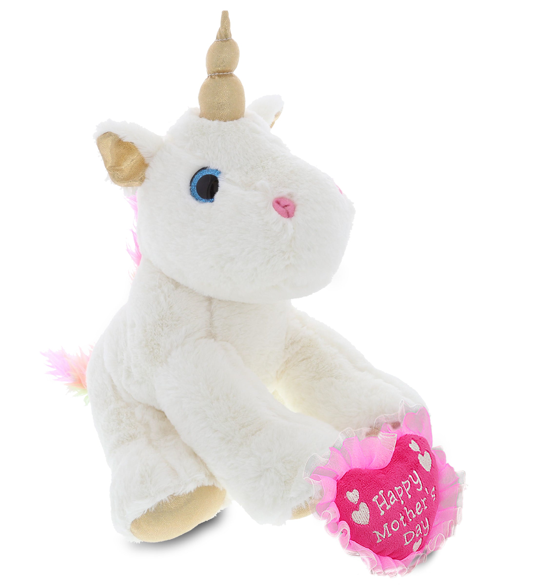 PLUSH MOTHERS DAY HEART - SUPER-SOFT PLUSH - WHITE & GOLD UNICORN