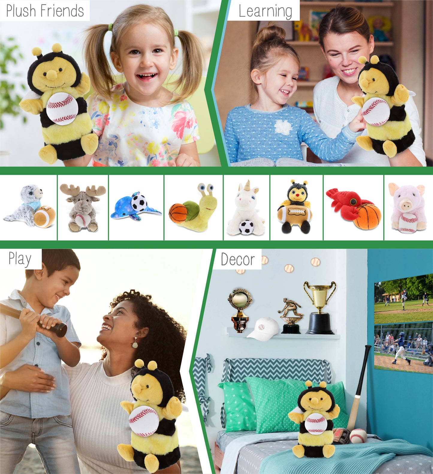 SUPER SOFT PLUSH HAND PUPPET - HONEYBEE WITH BASEBALL PLUSH
