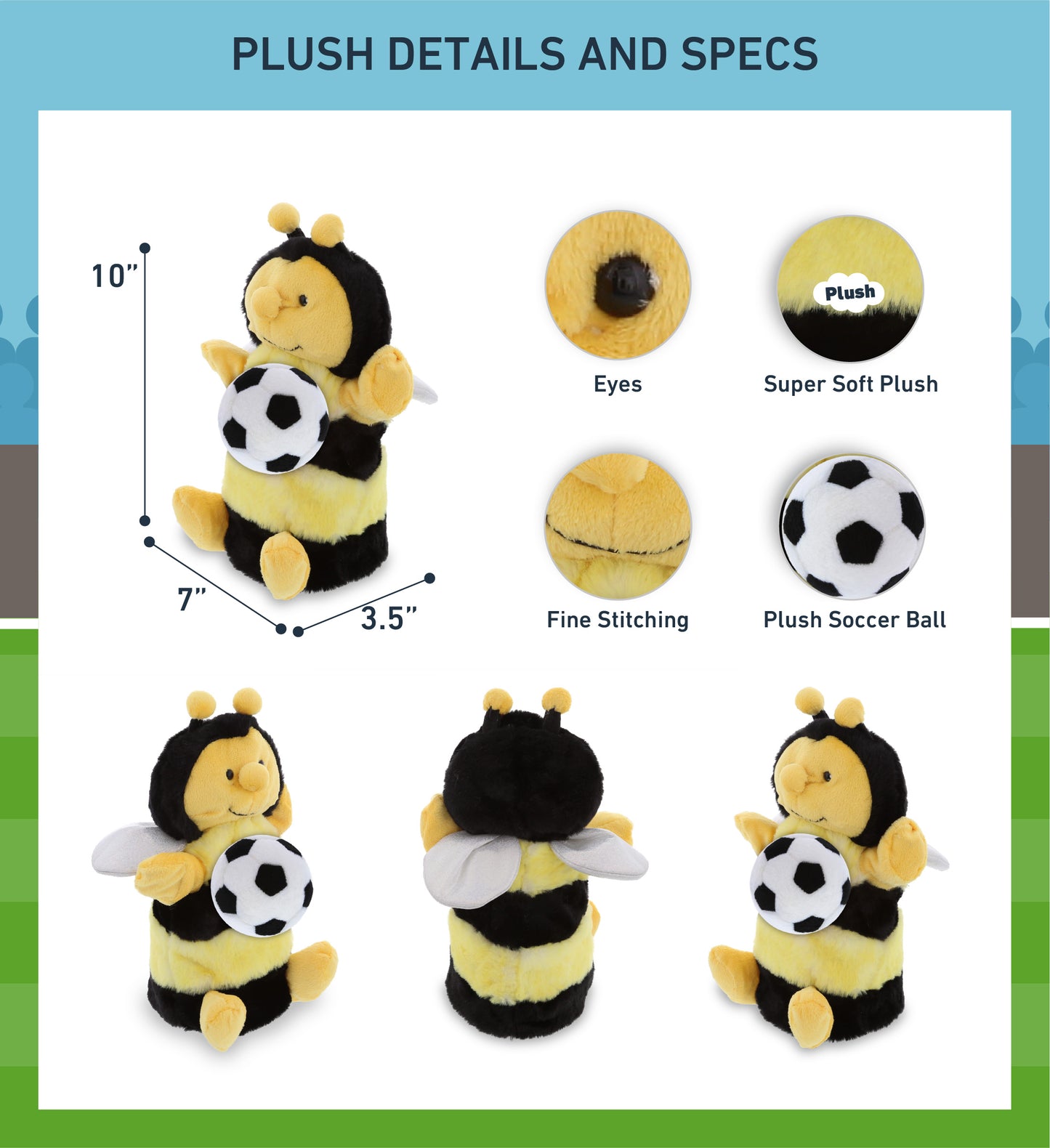 SUPER SOFT PLUSH HAND PUPPET - HONEYBEE WITH SOCCER PLUSH