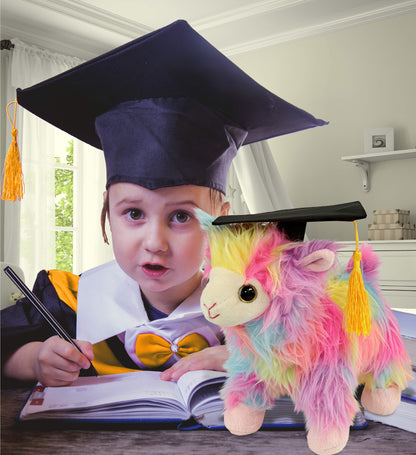 DolliBu Rainbow Llama Graduation Plush Toy with Cap with Tassel Outfit, 10 Inch