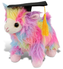 DolliBu Rainbow Llama Graduation Plush Toy with Cap with Tassel Outfit, 10 Inch