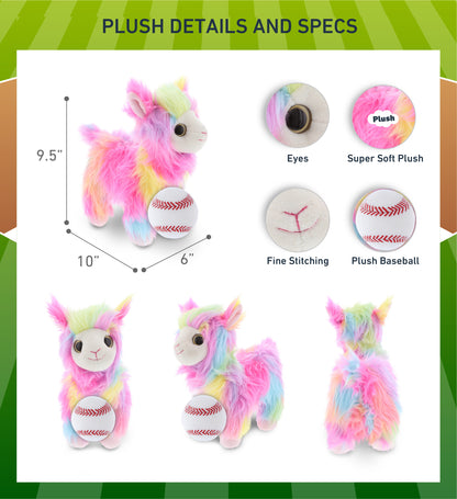 SUPER SOFT PLUSH - RAINBOW LLAMA WITH BASEBALL PLUSH
