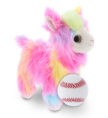 SUPER SOFT PLUSH - RAINBOW LLAMA WITH BASEBALL PLUSH