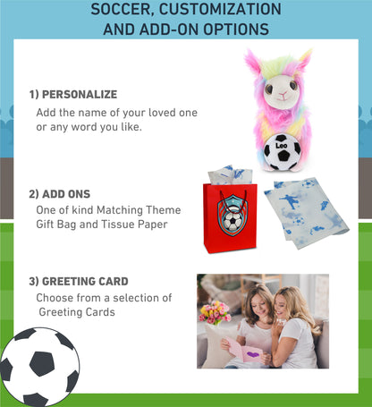 SUPER SOFT PLUSH - RAINBOW LLAMA WITH SOCCER PLUSH