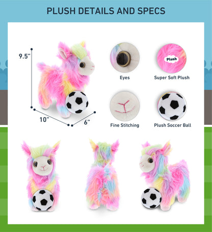 SUPER SOFT PLUSH - RAINBOW LLAMA WITH SOCCER PLUSH