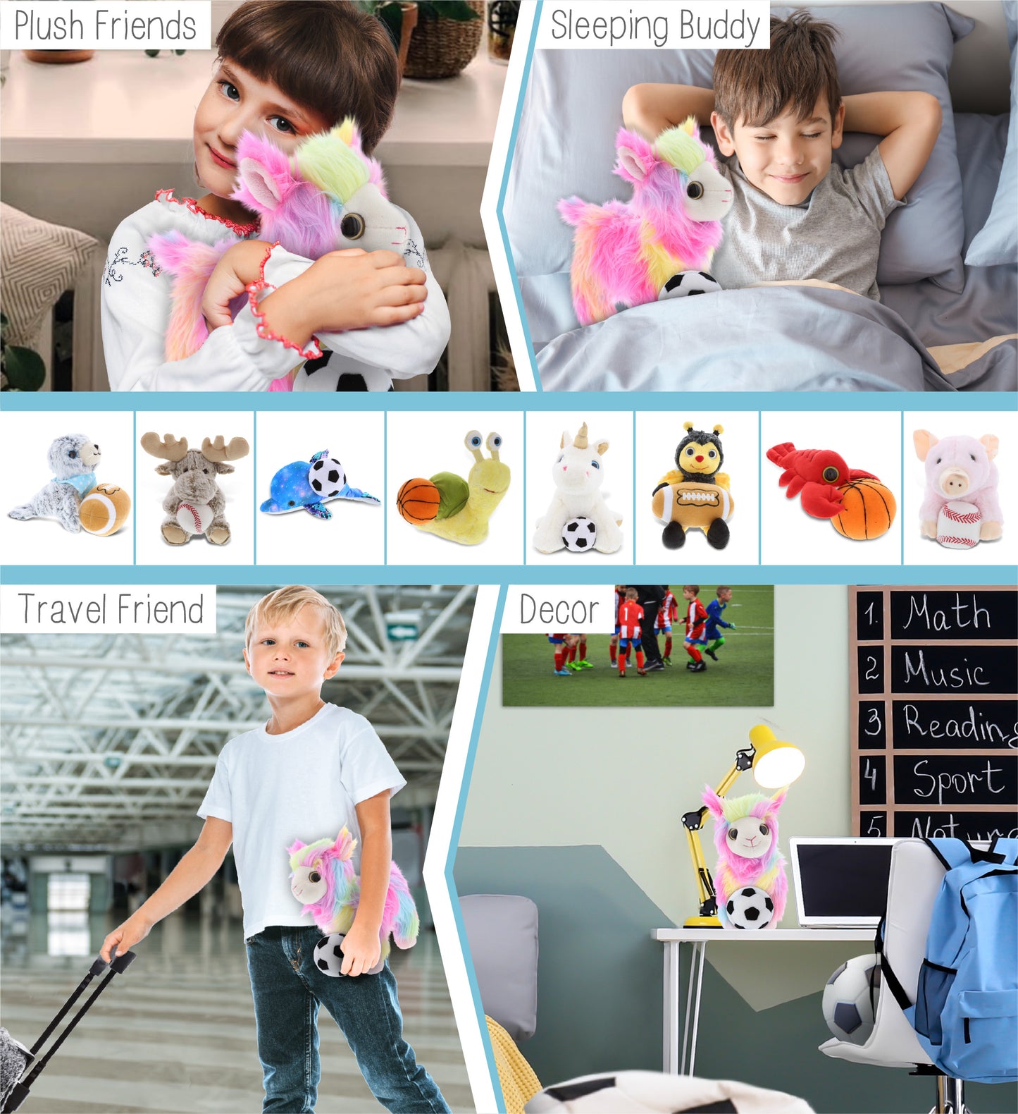 SUPER SOFT PLUSH - RAINBOW LLAMA WITH SOCCER PLUSH