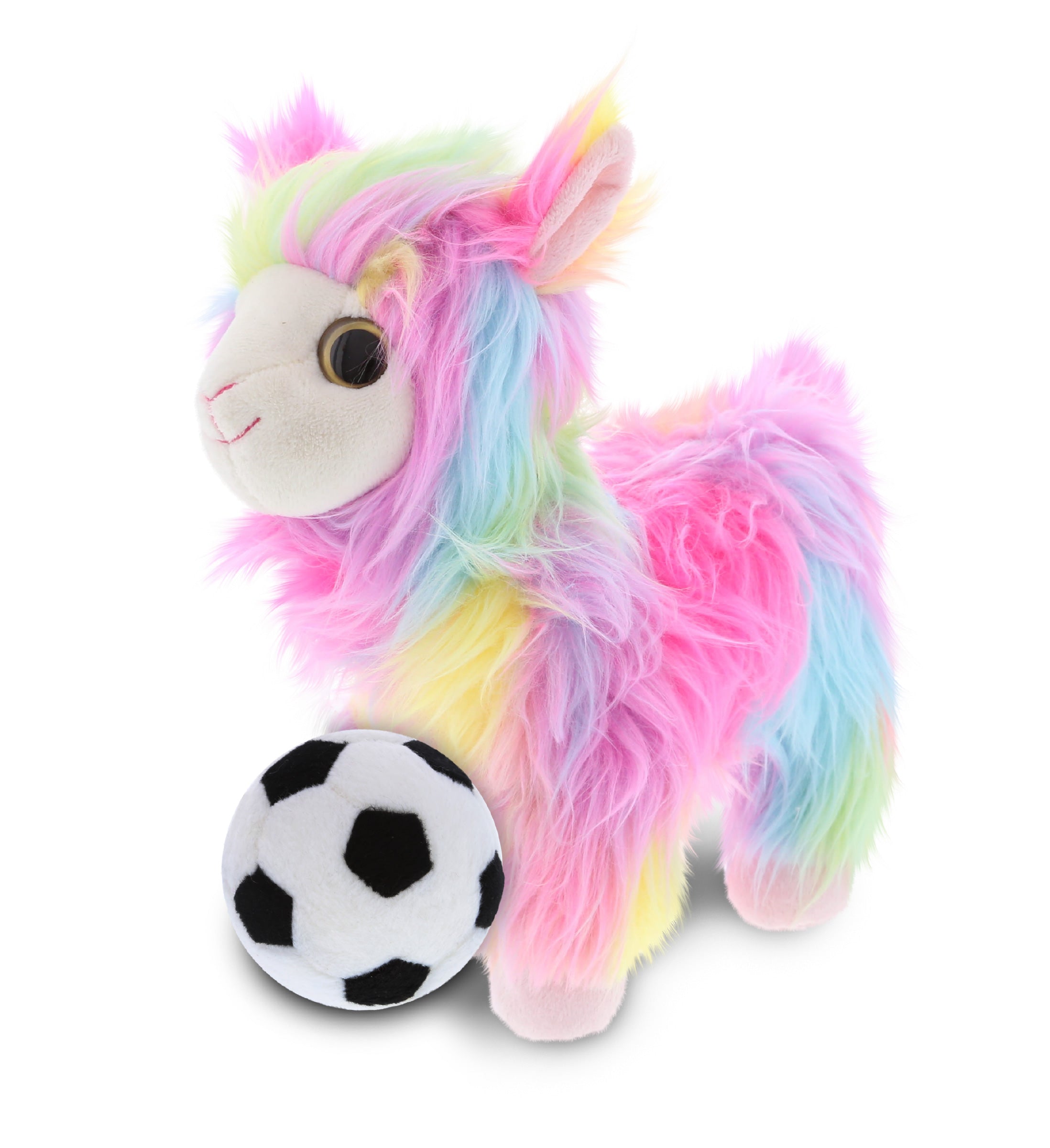 SUPER SOFT PLUSH - RAINBOW LLAMA WITH SOCCER PLUSH
