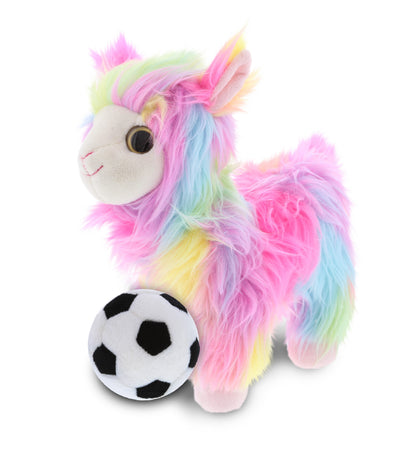 SUPER SOFT PLUSH - RAINBOW LLAMA WITH SOCCER PLUSH