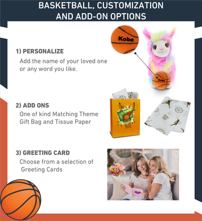 SUPER SOFT PLUSH - RAINBOW LLAMA WITH BASKETBALL PLUSH