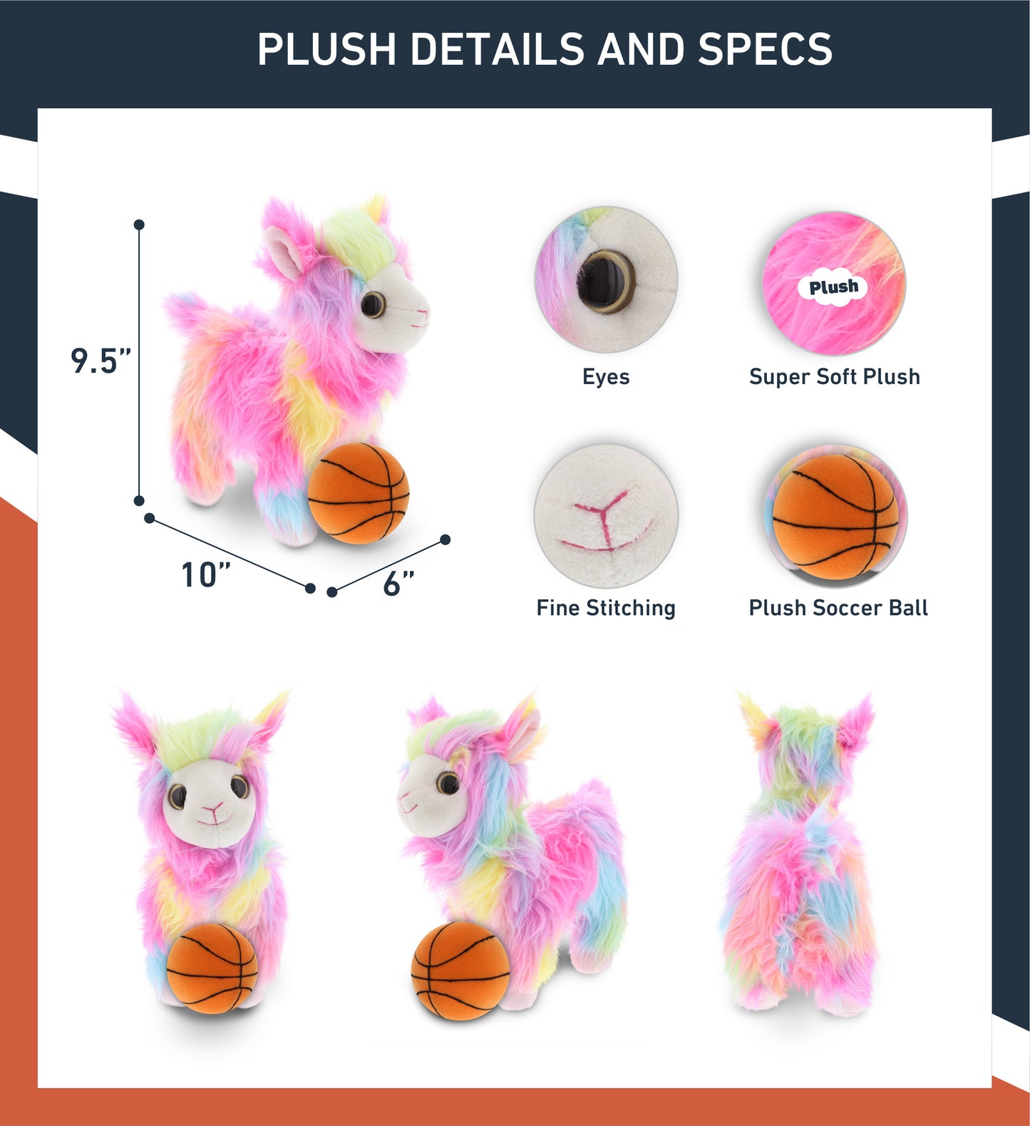 SUPER SOFT PLUSH - RAINBOW LLAMA WITH BASKETBALL PLUSH