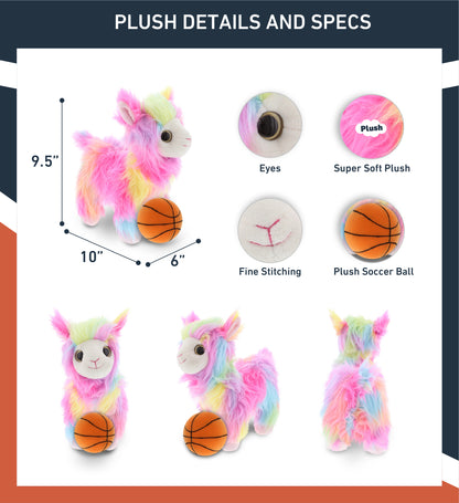 SUPER SOFT PLUSH - RAINBOW LLAMA WITH BASKETBALL PLUSH
