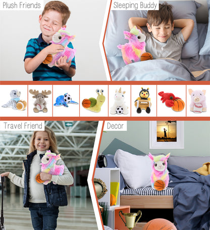 SUPER SOFT PLUSH - RAINBOW LLAMA WITH BASKETBALL PLUSH