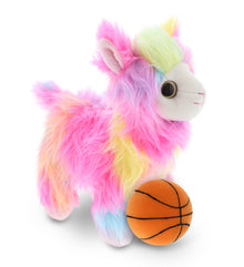 SUPER SOFT PLUSH - RAINBOW LLAMA WITH BASKETBALL PLUSH