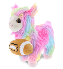 SUPER SOFT PLUSH - RAINBOW LLAMA WITH FOOTBALL PLUSH