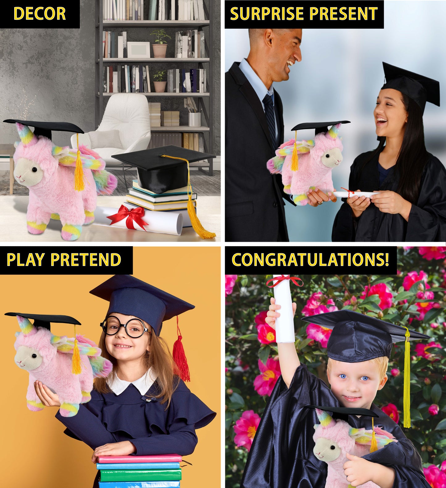 DolliBu Pink Flying Llamacorn Graduation Plush with Cap with Tassel - 11 Inches