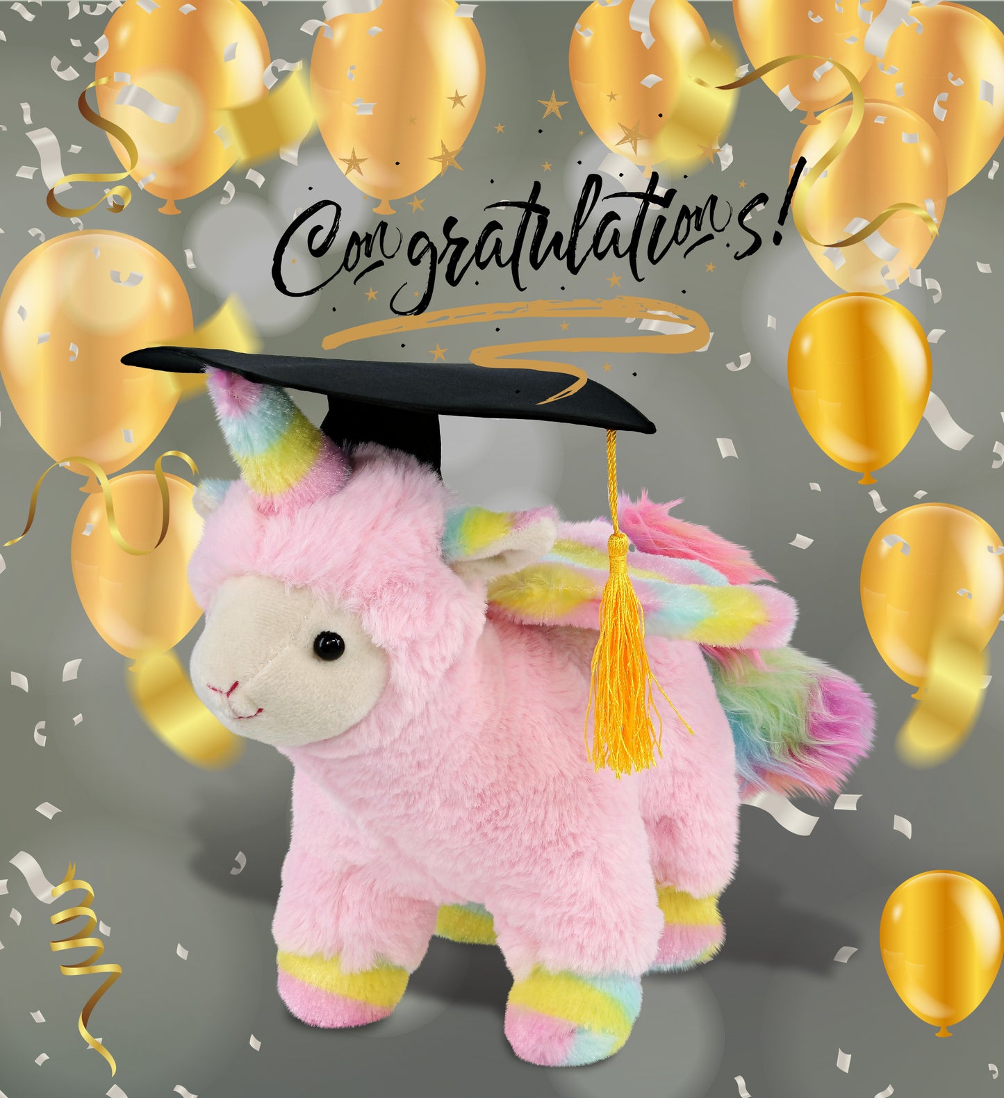 DolliBu Pink Flying Llamacorn Graduation Plush with Cap with Tassel - 11 Inches