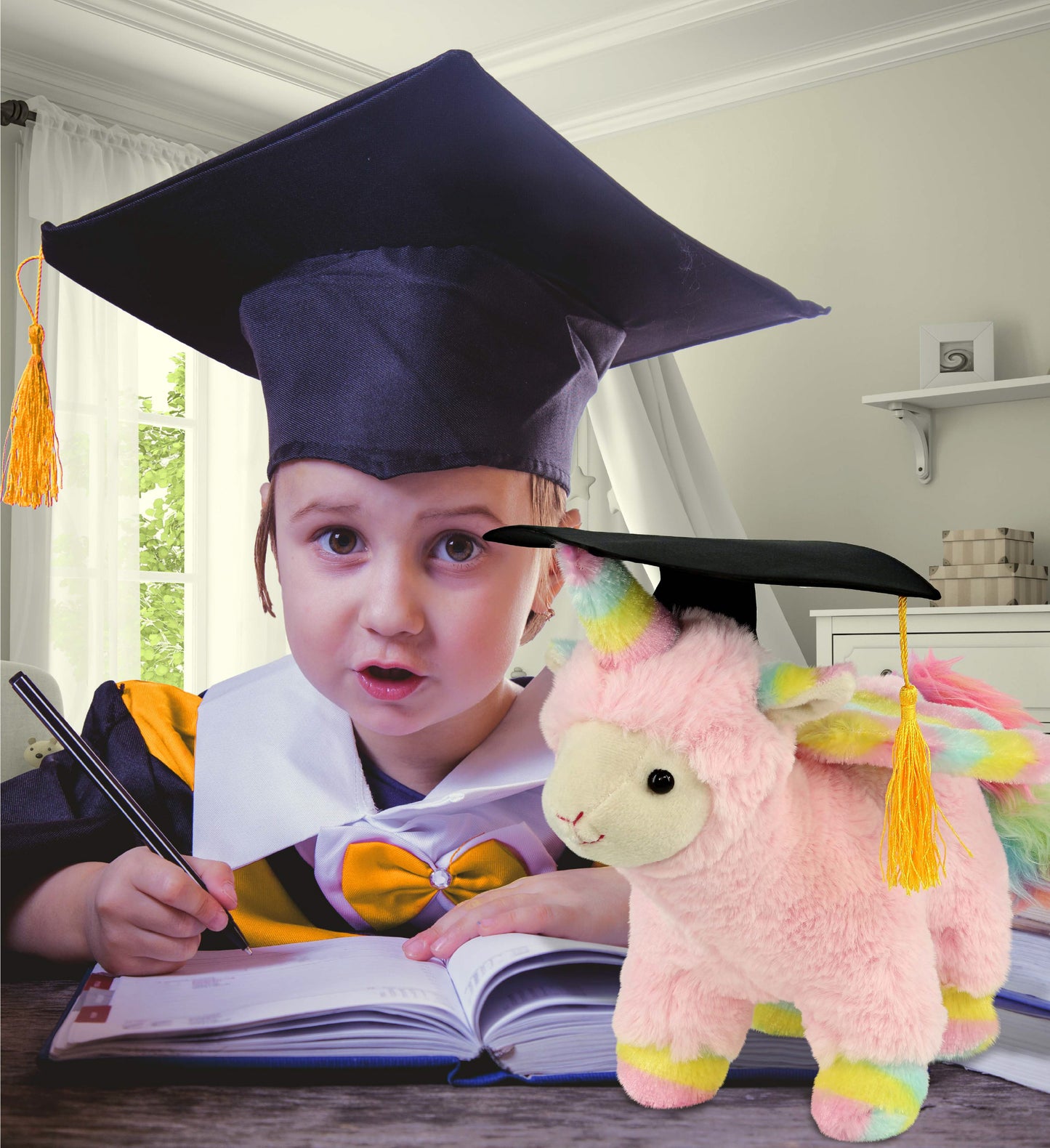 DolliBu Pink Flying Llamacorn Graduation Plush with Cap with Tassel - 11 Inches