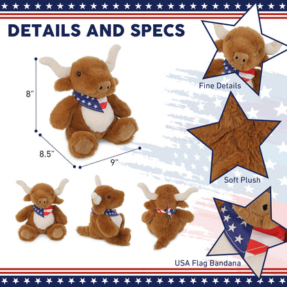 SUPER SOFT PLUSH - TEXAS LONGHORN WITH USA BANDANA