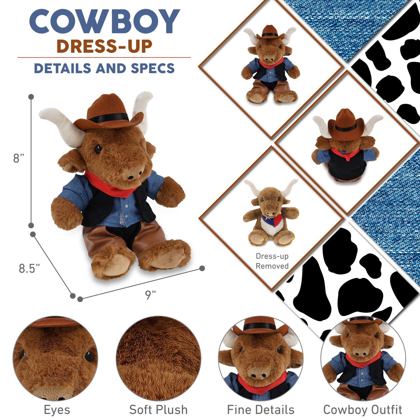 SUPER SOFT PLUSH - TEXAS LONGHORN COWBOY DRESS UP