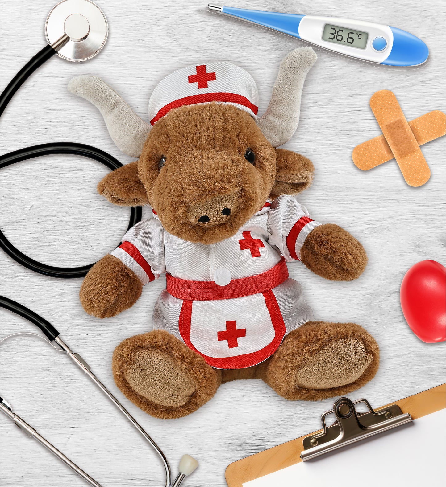 SUPER SOFT PLUSH - TEXAS LONGHORN With NURSE Dress-Up