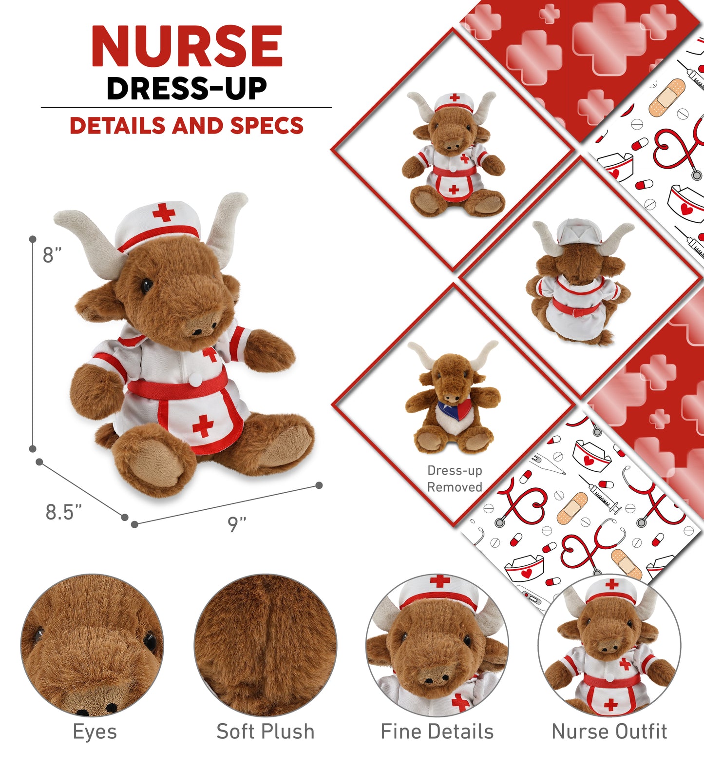 SUPER SOFT PLUSH - TEXAS LONGHORN With NURSE Dress-Up