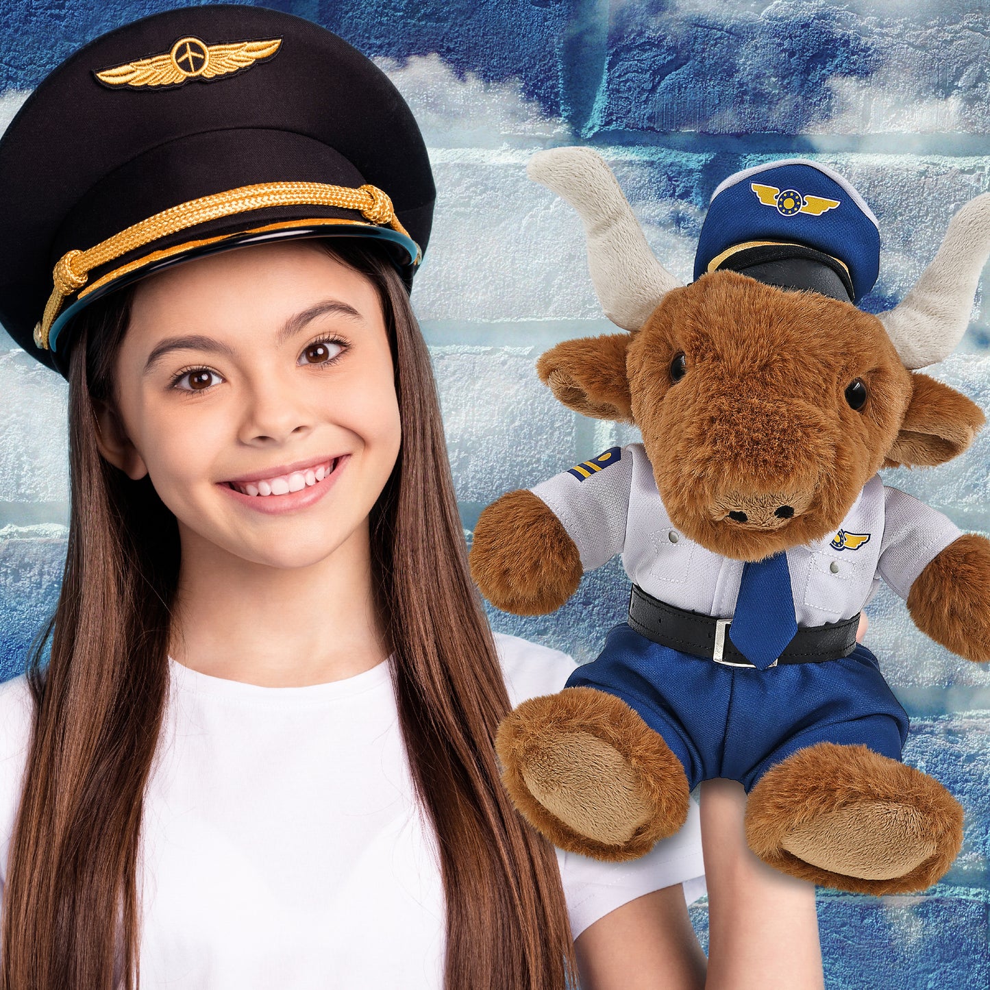 SUPER SOFT PLUSH - TEXAS LONGHORN WITH PILOT DRESS UP