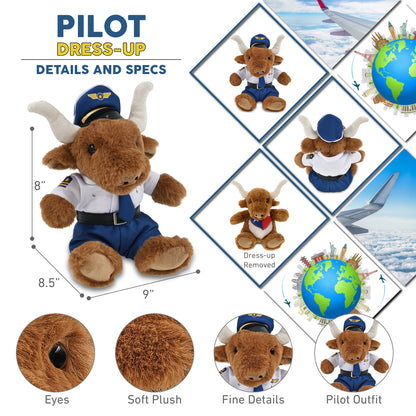 SUPER SOFT PLUSH - TEXAS LONGHORN WITH PILOT DRESS UP