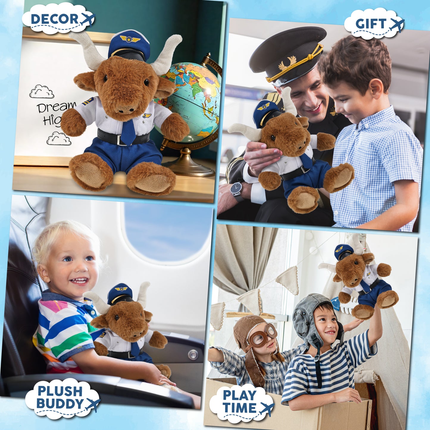 SUPER SOFT PLUSH - TEXAS LONGHORN WITH PILOT DRESS UP