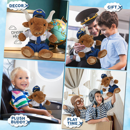 SUPER SOFT PLUSH - TEXAS LONGHORN WITH PILOT DRESS UP