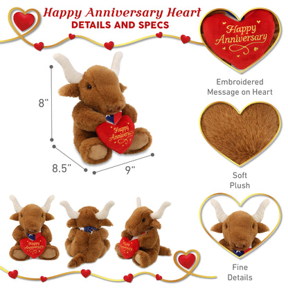 SUPER SOFT PLUSH - TEXAS LONGHORN WITH HAPPY ANNIVERSARY HEART