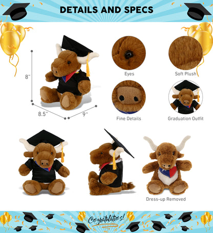 DolliBu Texas Longhorn Graduation Plush with Gown and Cap with Tassel - 9 Inch