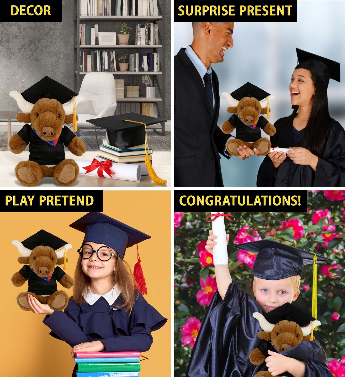 DolliBu Texas Longhorn Graduation Plush with Gown and Cap with Tassel - 9 Inch