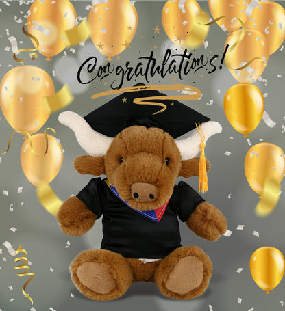 DolliBu Texas Longhorn Graduation Plush with Gown and Cap with Tassel - 9 Inch