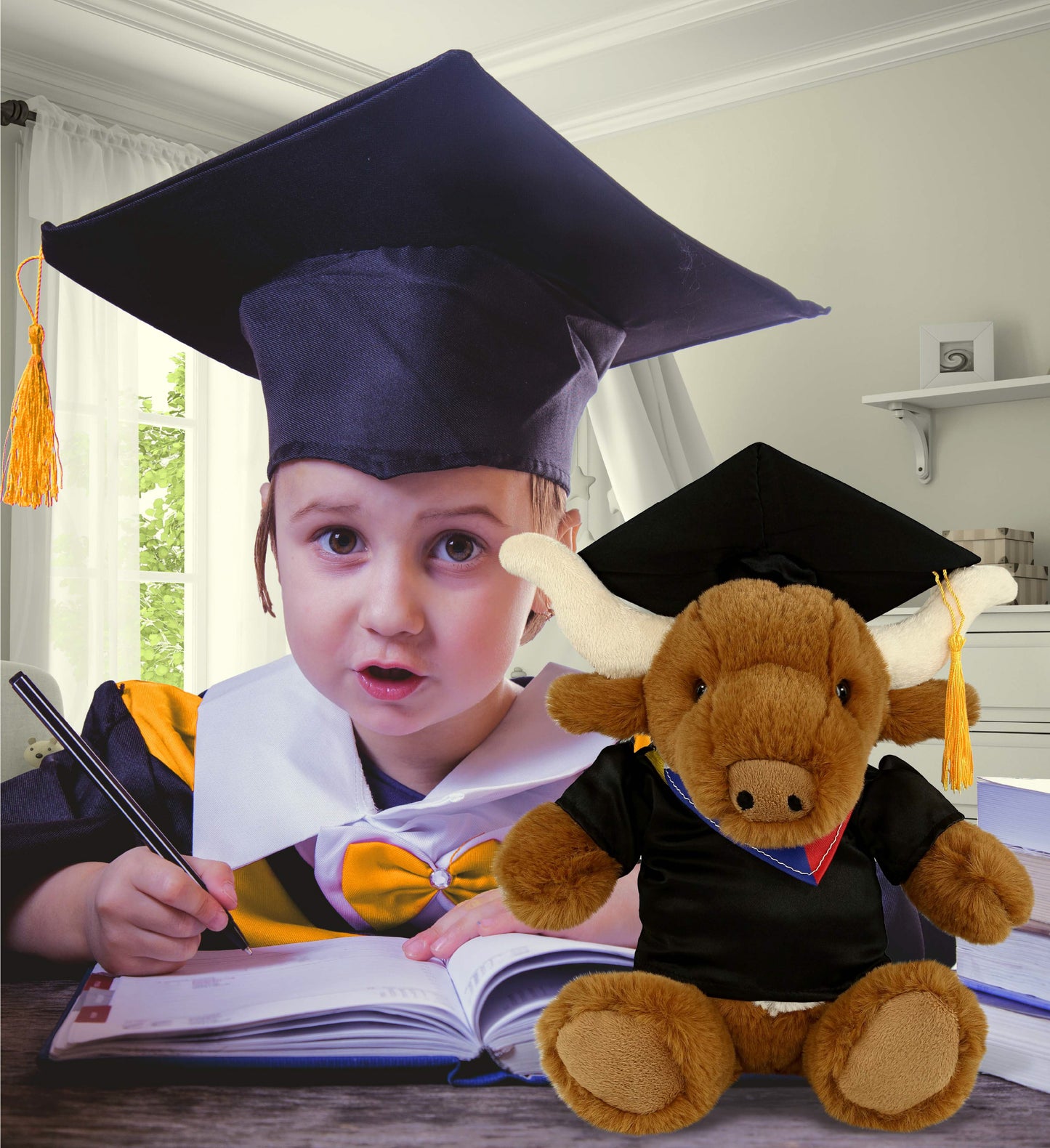 DolliBu Texas Longhorn Graduation Plush with Gown and Cap with Tassel - 9 Inch